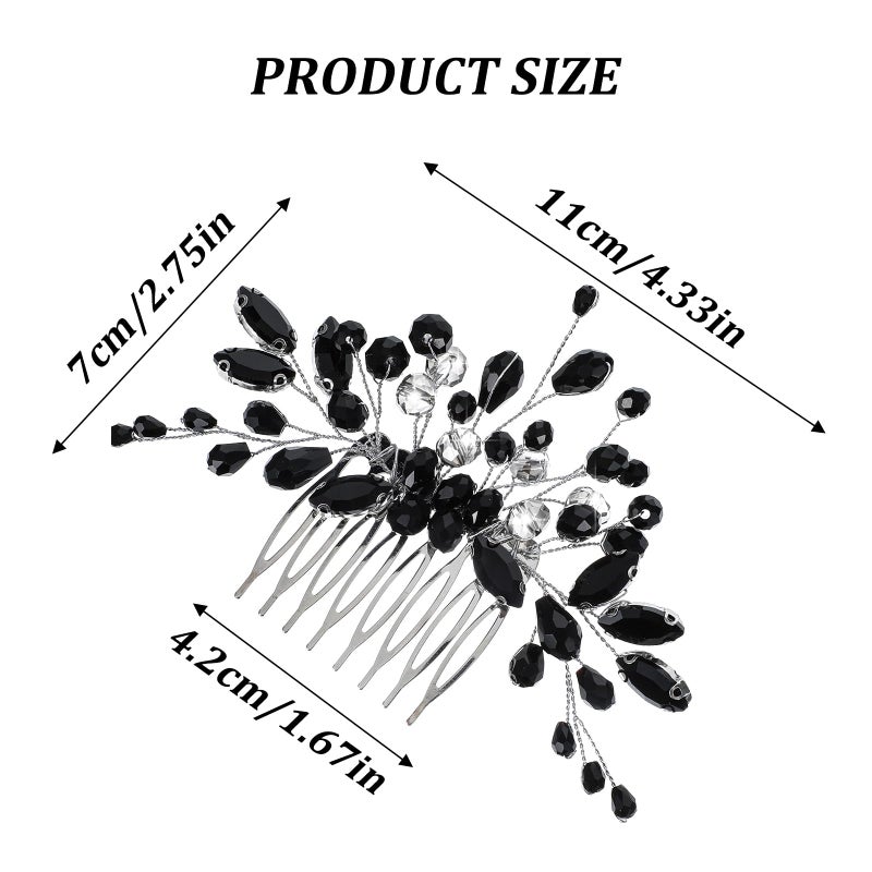 MBAIYO Black Teardrop Rhinestone Hair Side Comb, Vintage Rhinestone Side Comb Black Bridal Wedding Headpiece Teardrop Crystal Headpieces Side Comb Flower Headband Bridal Hair Accessory for Women - Image 3